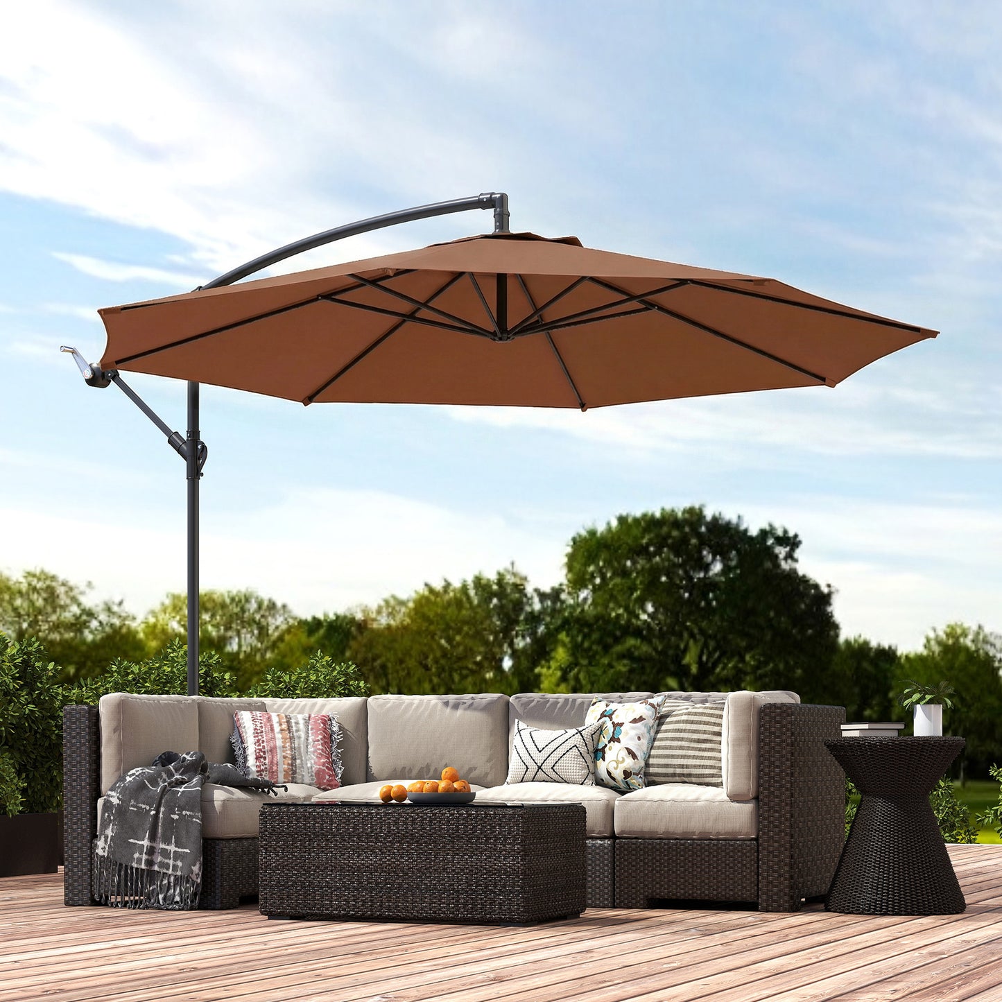 3(m) Garden Banana Parasol Cantilever Umbrella w/ Base, Coffee