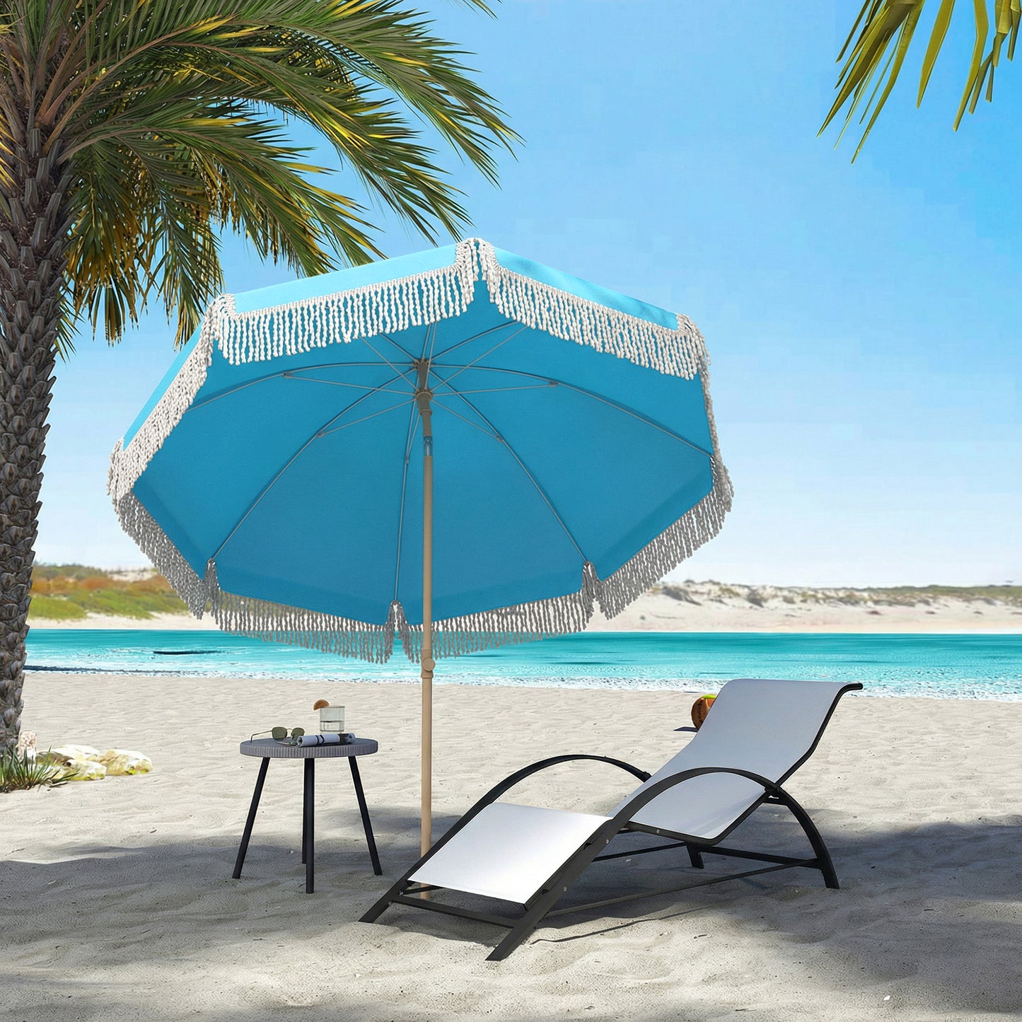 1.7 m Beach Umbrella, Adjustable Height Portable Parasol, Blue