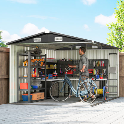 12 x 8 ft Garden Shed, Outdoor Storage Shed with 4 Vents Dark Grey
