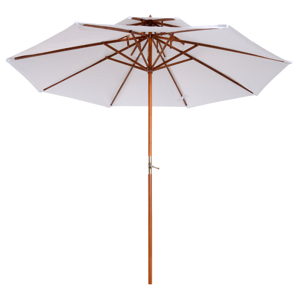 2.7m Patio Umbrella Double Tier Garden Parasol Umbrella Outdoor Sun Umbrella Sunshade Bamboo Parasol Cream White