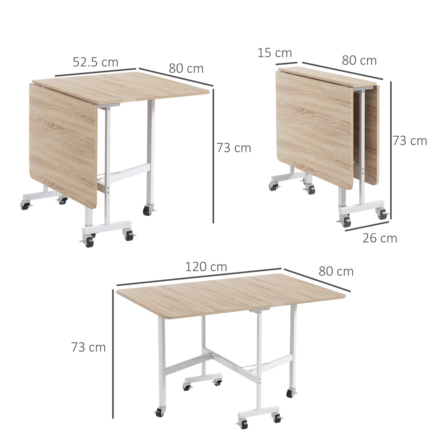 Drop Leaf Table with Wheels Folding Dining Table for Small Spaces, Nature