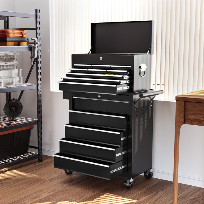 Rolling Tool Chest Lockable Roller Cabinet with with 14 Drawers Black