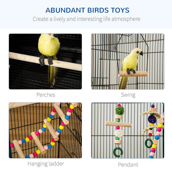 Bird Cage for Budgies Finches Canaries with Accessories, Toys, Tray, Handle, 46 x 36 x 100 cm, Black