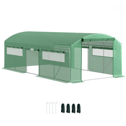 Polytunnel Greenhouse with 3 Roll-up Doors, 6 x 3 x 2m, Green