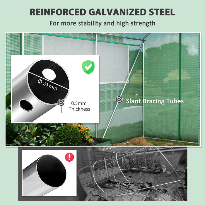 Polytunnel Greenhouse with 3 Roll-up Doors, 6 x 3 x 2m, Green