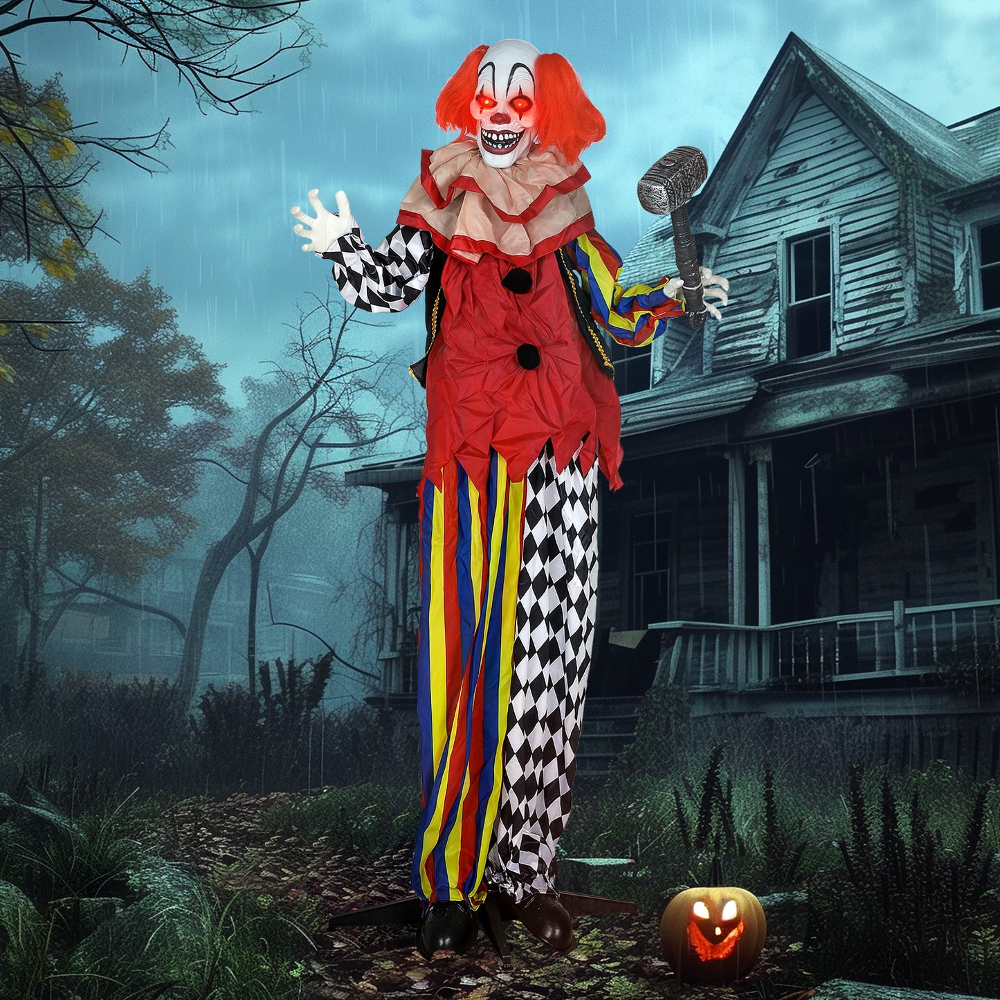 Sound Activated Halloween Animatronics Clown with Red Light Up Eyes
