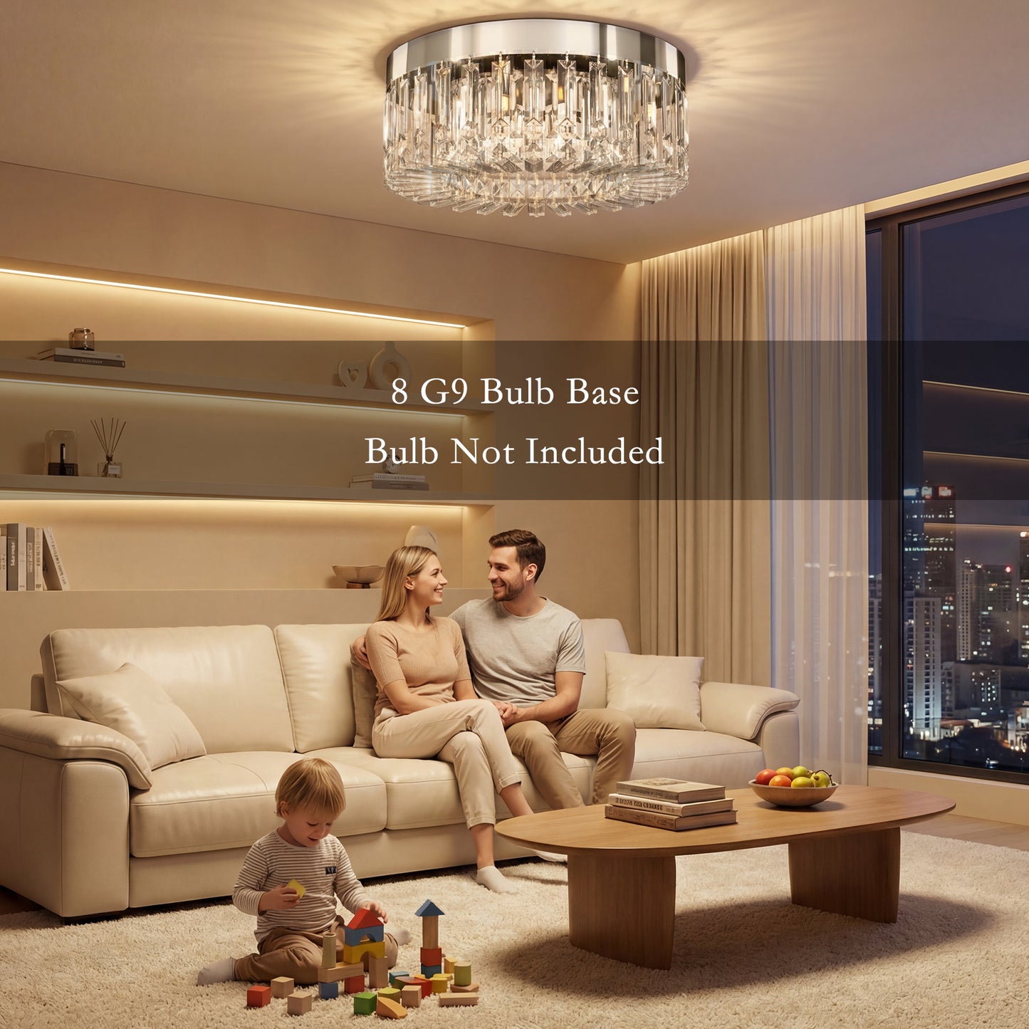 Crystal Ceiling Light with 160 Crystal Pendants, Silver Tone