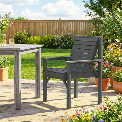 Wood Garden Chair Outdoor Dining Chair with Curved Seat, Grey