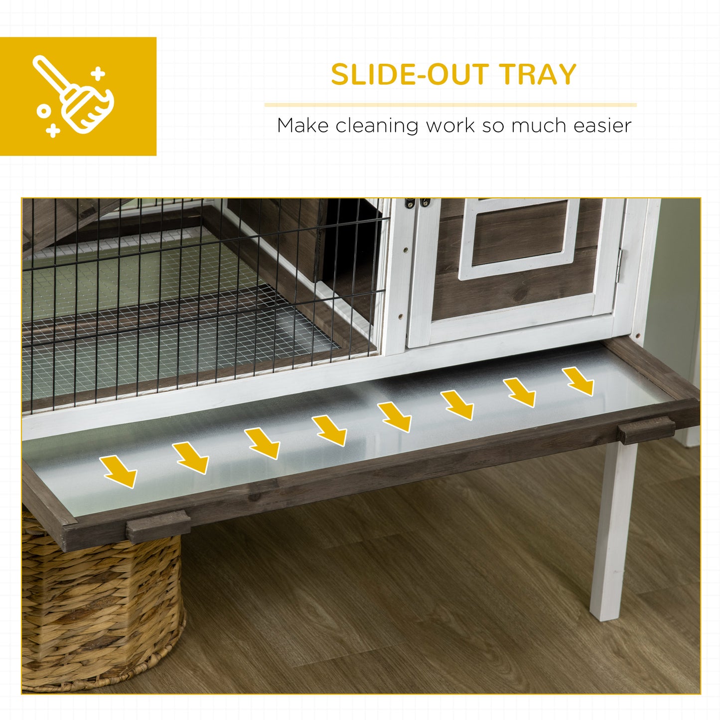 Rabbit Hutch, Elevated Guinea Pig Cage w/ Openable Roof & Tray, Brown