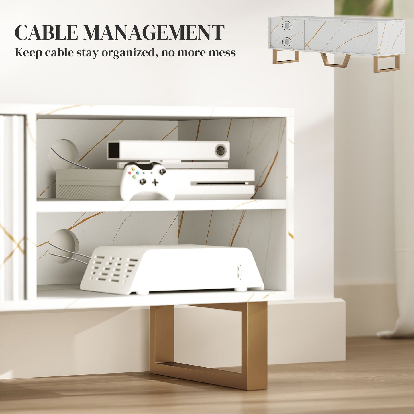 TV Unit, TV Stand Cabinet with Shelves and Storage Cupboard, White