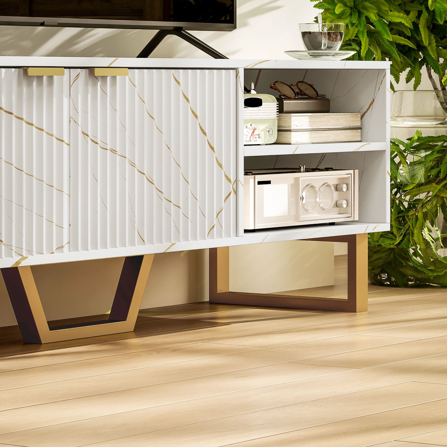 TV Unit, TV Stand Cabinet with Shelves and Storage Cupboard, White