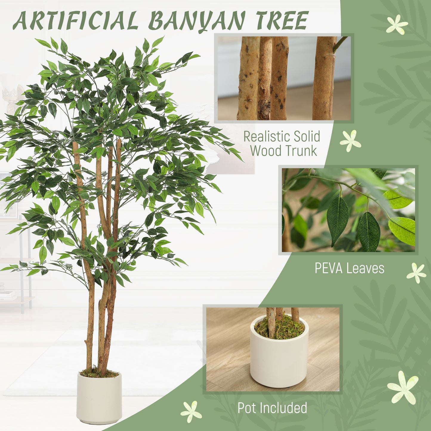 150cm Artificial Ficus Tree, Faux Plant for Home Decor