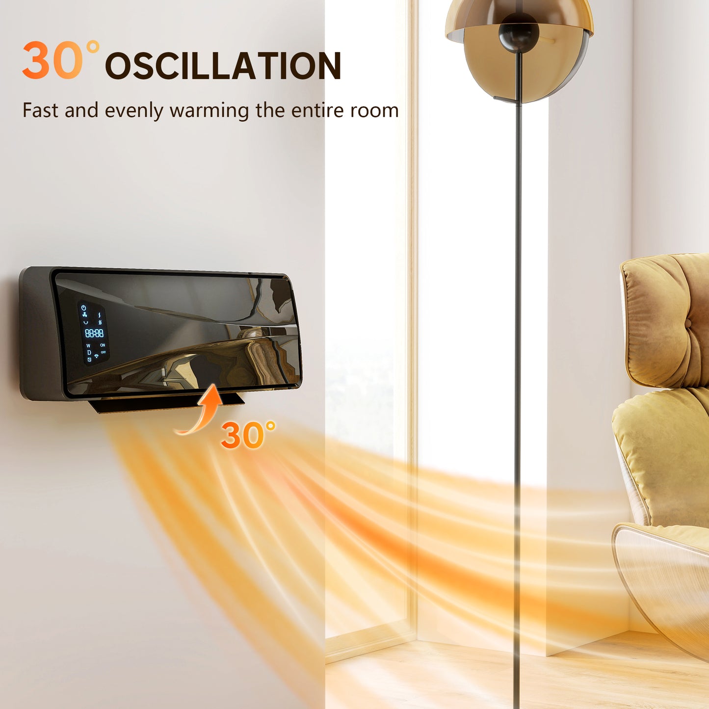 2000W Ceramic Electric Heater with Fan, Wall Heater, Black