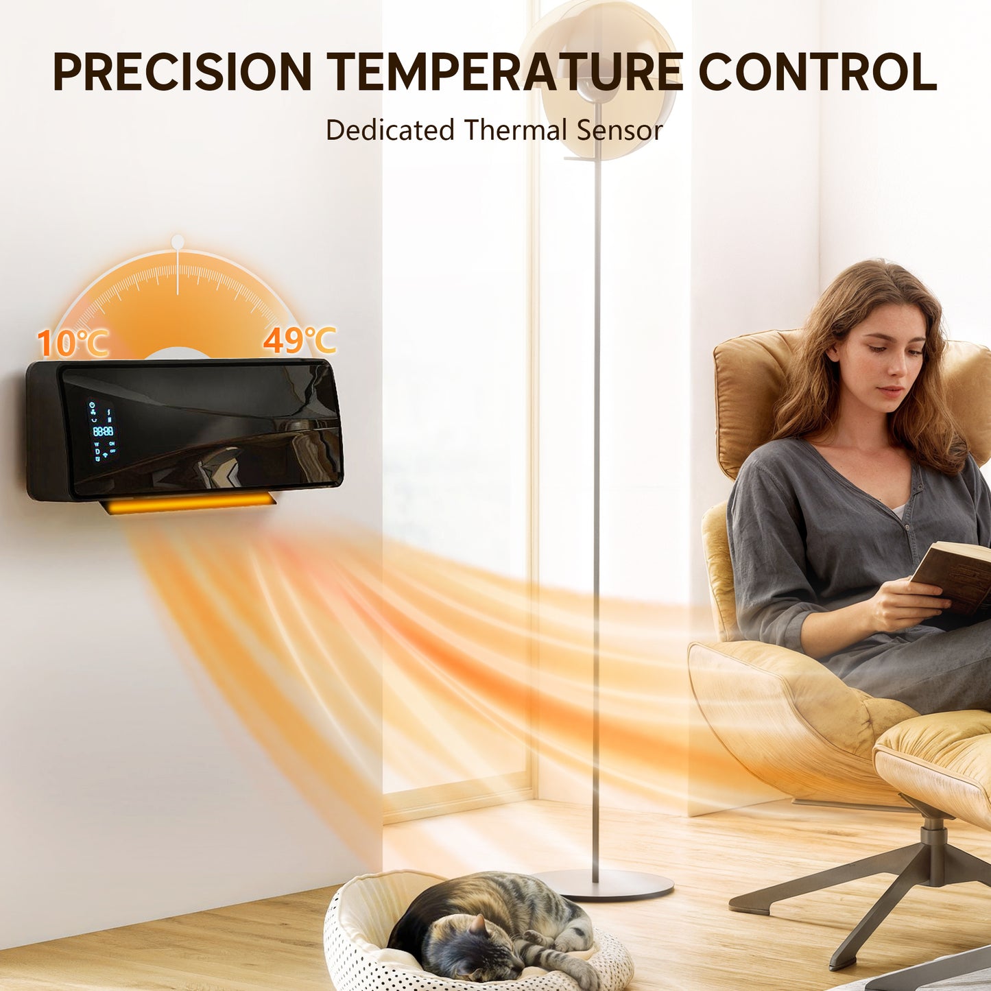 2000W Ceramic Electric Heater with Fan, Wall Heater, Black