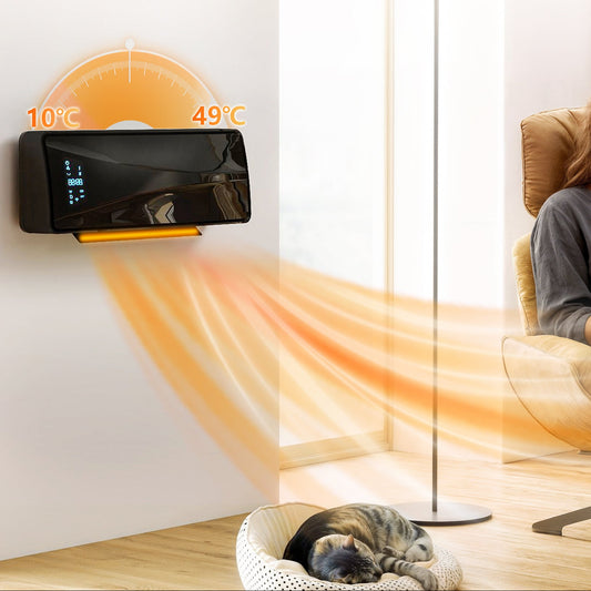 2000W Wall-Mounted Ceramic Heater with Oscillation, Thermostat, Timer and Remote - Black