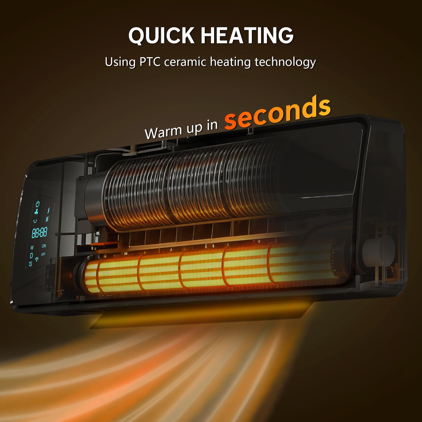 2000W Ceramic Electric Heater with Fan, Wall Heater, Black