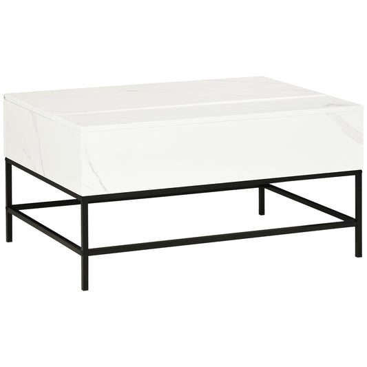 Modern Lifting Coffee Table with Hidden Compartment, Storage Coffee Table for Living Room, Faux Marble White