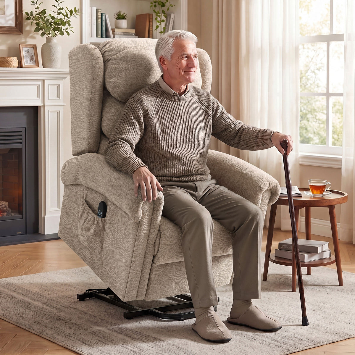 Power Lift Recliner Chair for Elderly with Remote Control, Khaki