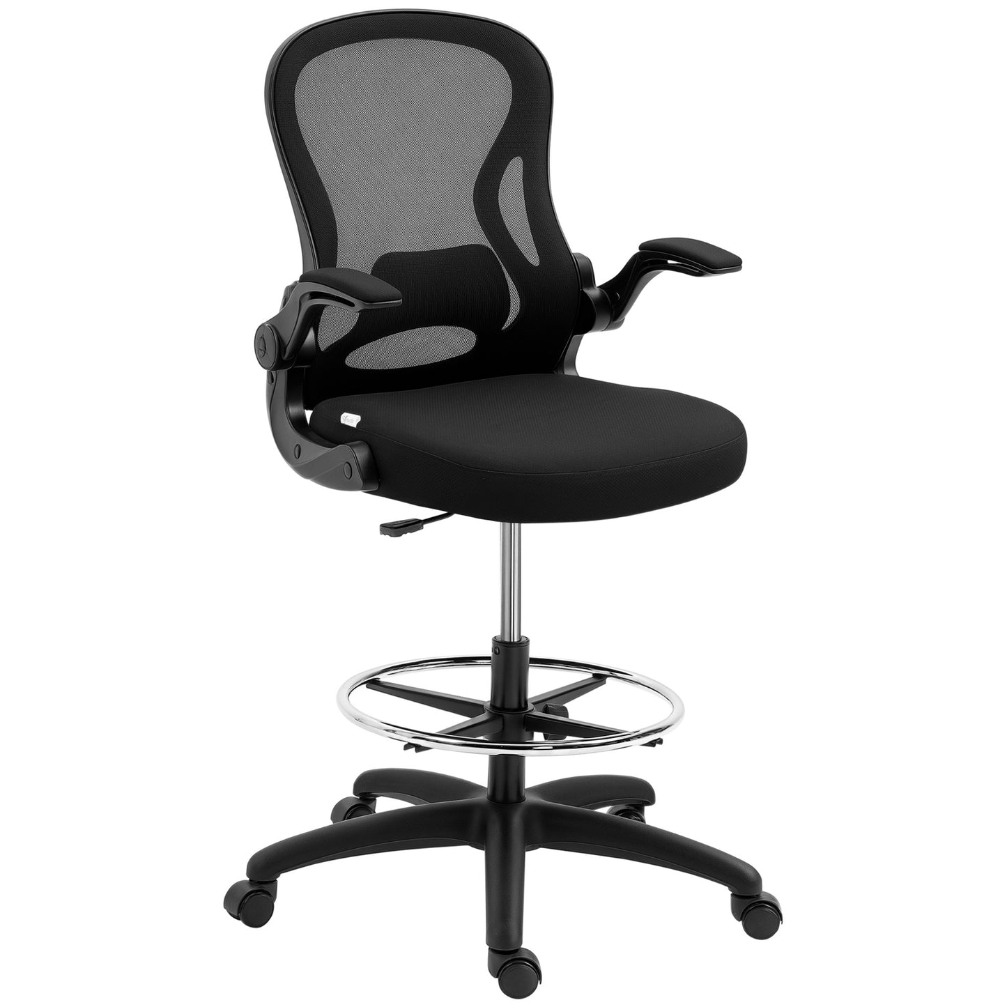 Vinsetto Draughtsman Chair Mesh Chair w/ Adjustable Footrest Ring, Black