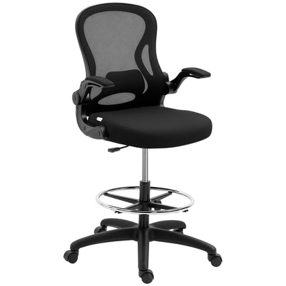 Vinsetto Draughtsman Chair Mesh Chair w/ Adjustable Footrest Ring, Black