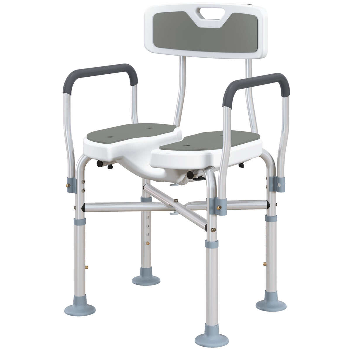 Padded Bath Chair with Slotted Seat and Adjustable Height, Grey
