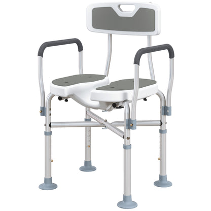 Padded Bath Chair with Slotted Seat and Adjustable Height, Grey
