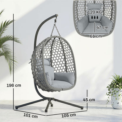 Hanging Egg Chair, Rattan Swing Chair with Stand, Dark Grey