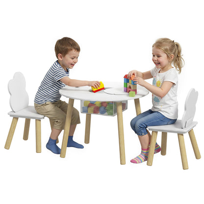 Kids Table and Chairs Set, 3 Piece Toddler Table and Chairs Set with Storage Mesh Bag, for Reading, Drawing, Art, Craft, Playroom, Nursery, Kids Bedroom, White