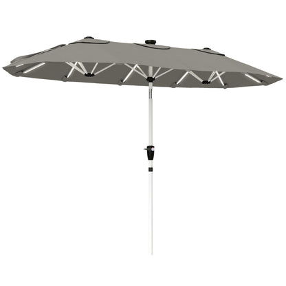 3 m Double-Sided Garden Parasol with Solar Lights, Grey