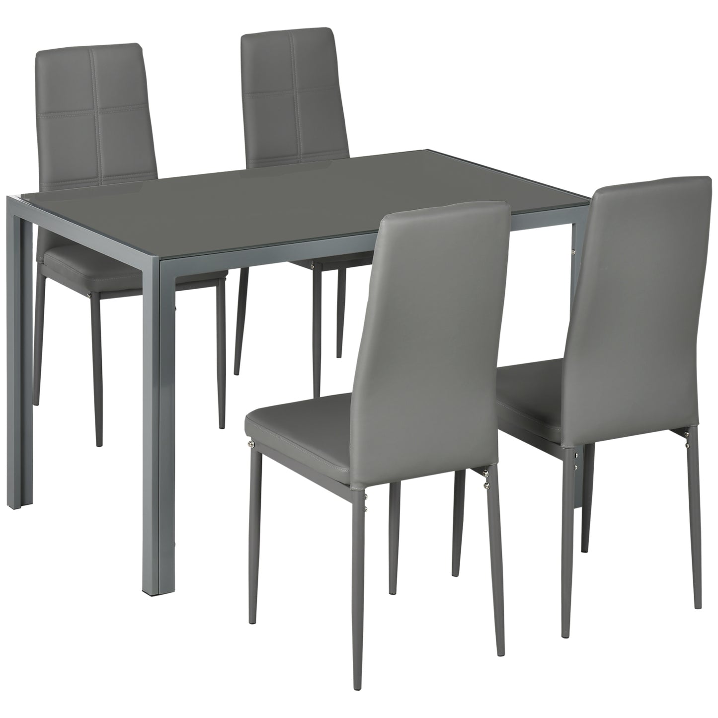 5 Piece Dining Set Table and 4 Chairs Set for 4 Persons Kitchen Glasstop