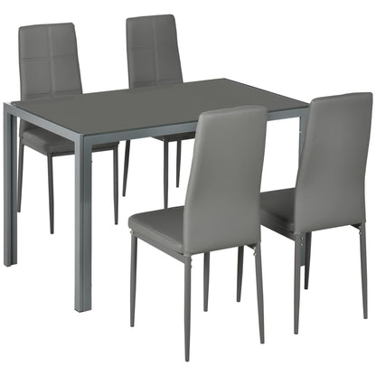 5 Piece Dining Set Table and 4 Chairs Set for 4 Persons Kitchen Glasstop