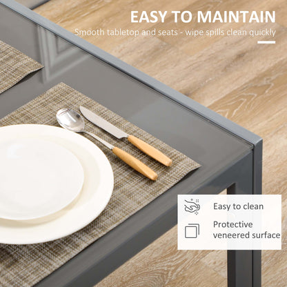 5 Piece Dining Set Table and 4 Chairs Set for 4 Persons Kitchen Glasstop