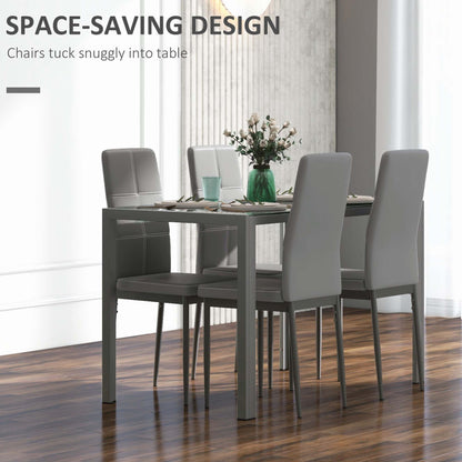 5 Piece Dining Set Table and 4 Chairs Set for 4 Persons Kitchen Glasstop