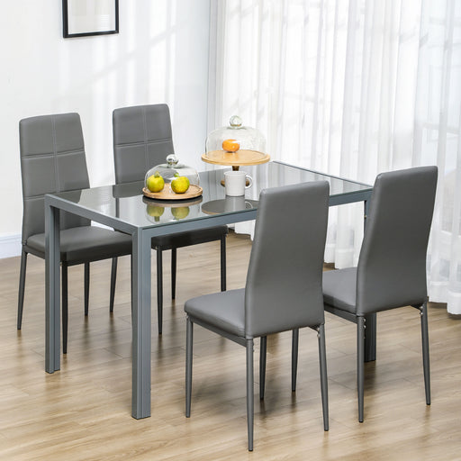 5 Piece Dining Set Table and 4 Chairs Set for 4 Persons Kitchen Glasstop