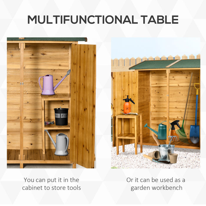 Garden Wood Storage Shed w/ Flexible Table, Hooks and Ground Nails, Multifunction Lockable Sheds & Outdoor Asphalt Roof Tool Organizer, Grey