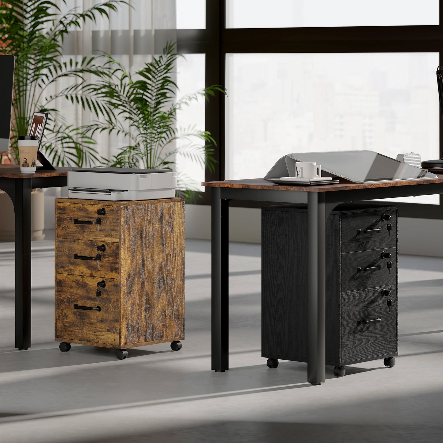 3 Drawer File Cabinet Rolling Filing Cabinet for A4 and Letter Brown