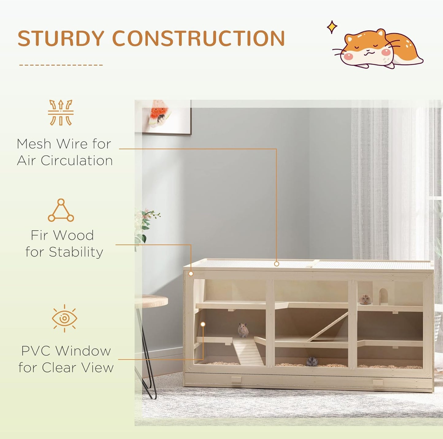 Wooden Large Hamster Cage, Syrian hamster Mouse Rats Mice Rodent Small Animals Hutch Exercise Play House Pen 115L x 57W x 55H(cm)