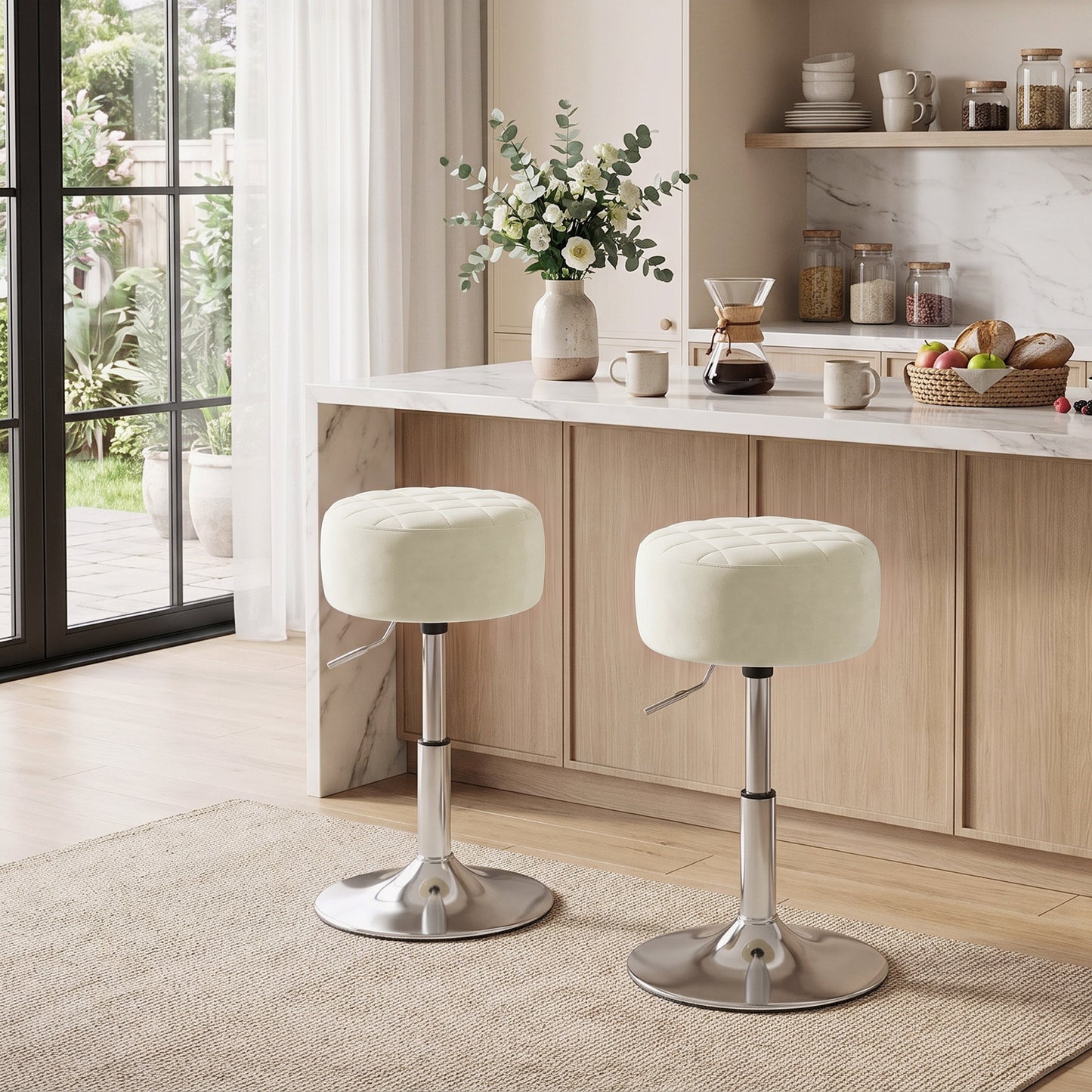 Bar Stool Adjustable Swivel 1 Piece, Beige