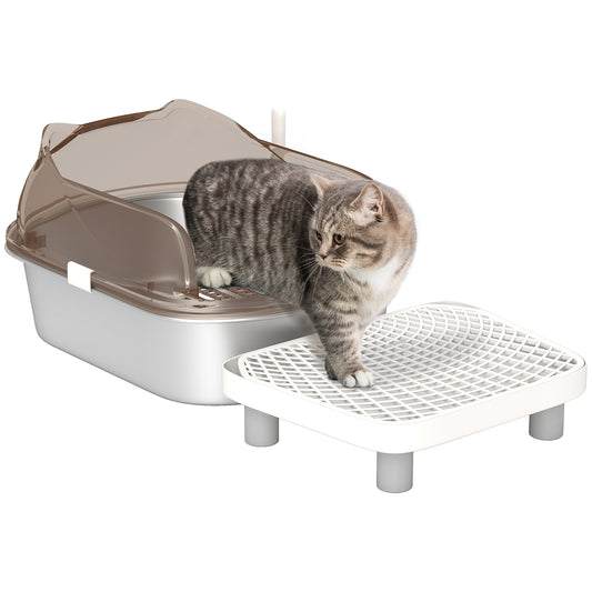 Stainless Steel Litter Box, Cat Litter Tray w/ Lid, Pedal, Scoop