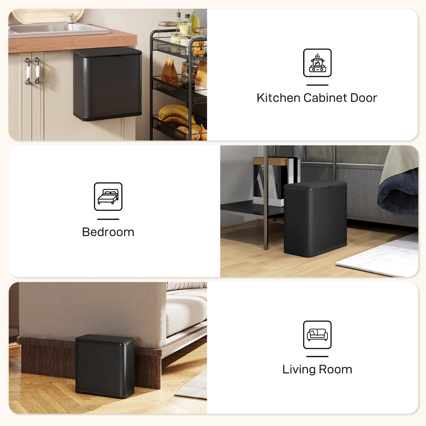 8L Hanging Kitchen Bin, Rubbish bin w/ Stay-Open Lid for Under Sink