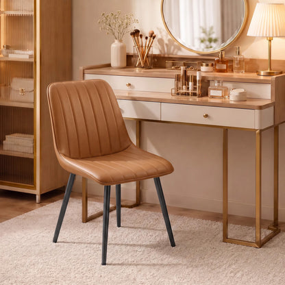 Faux Leather Upholstered Kitchen Chairs with Metal Legs, Brown