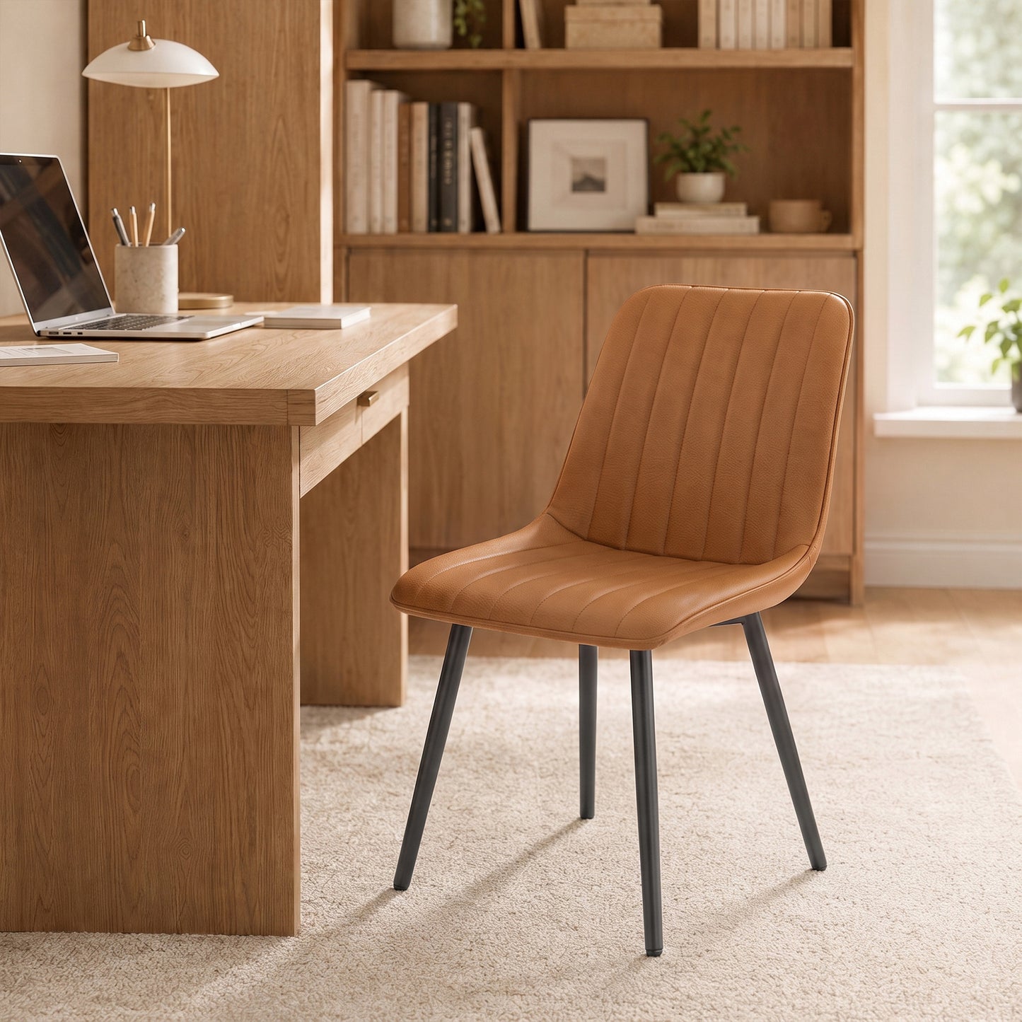 Faux Leather Upholstered Kitchen Chairs with Metal Legs, Brown