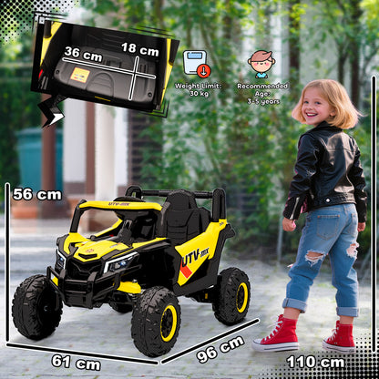 12V Kids Ride On Car, Electric Car for Kids UTV with Remote Control, Slow Start, Suspension System, LED Lights, Music, USB Port, for Boys Girls 3-5 Years, Yellow
