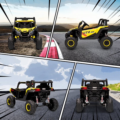 12V Kids Ride On Car, Electric Car for Kids UTV with Remote Control, Slow Start, Suspension System, LED Lights, Music, USB Port, for Boys Girls 3-5 Years, Yellow