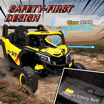 12V Kids Ride On Car, Electric Car for Kids UTV with Remote Control, Slow Start, Suspension System, LED Lights, Music, USB Port, for Boys Girls 3-5 Years, Yellow
