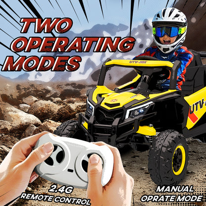 12V Kids Ride On Car, Electric Car for Kids UTV with Remote Control, Slow Start, Suspension System, LED Lights, Music, USB Port, for Boys Girls 3-5 Years, Yellow