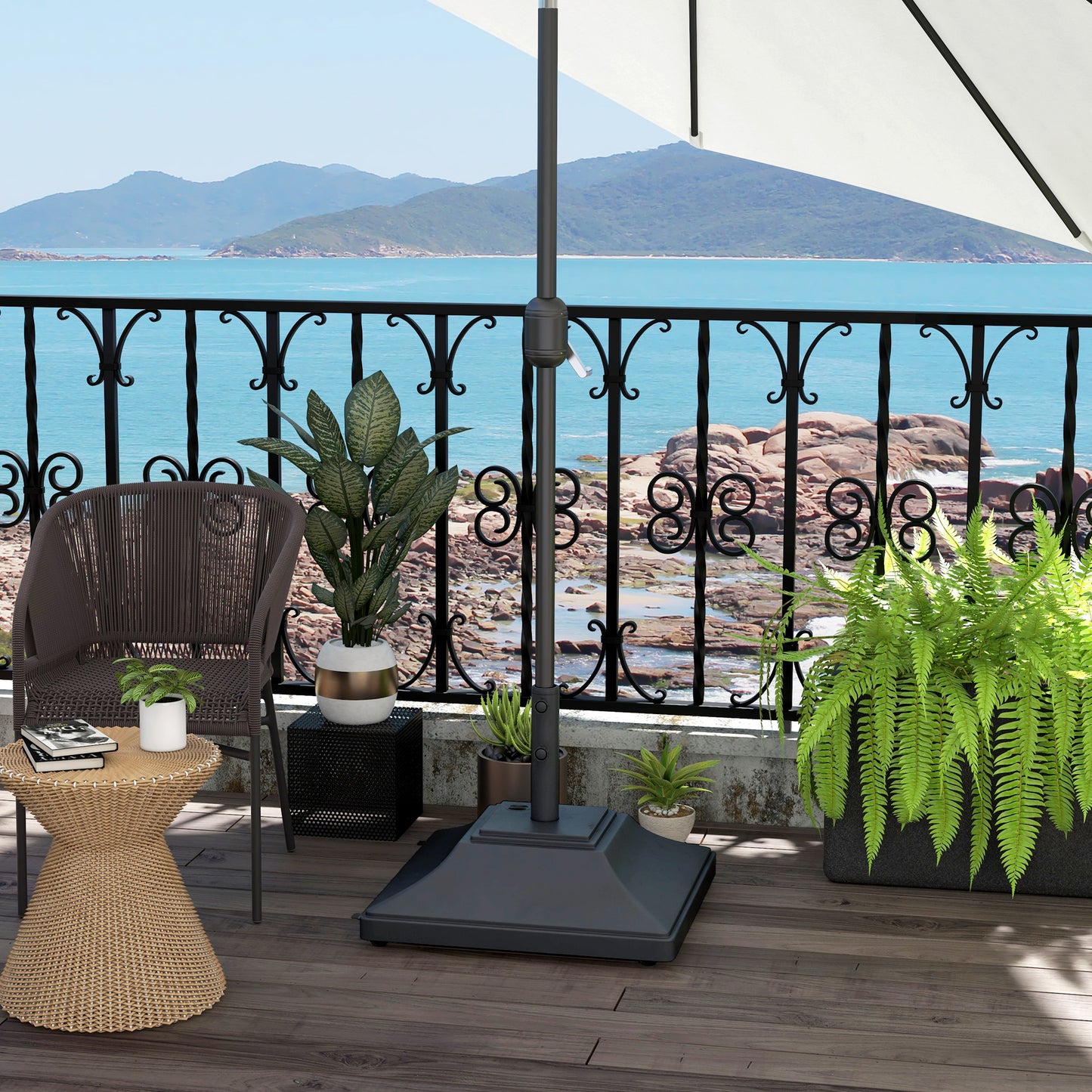 60kg Square Parasol Base with Wheels, 38mm, 48mm Heavy Duty Plastic Umbrella Stand, Fillable Parasol Stand for Outdoor Patio Umbrella, Black