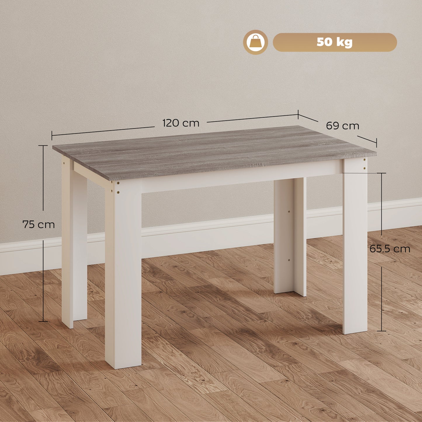 Dining Table for 4-6 People, Wood Effect Tabletop, Grey