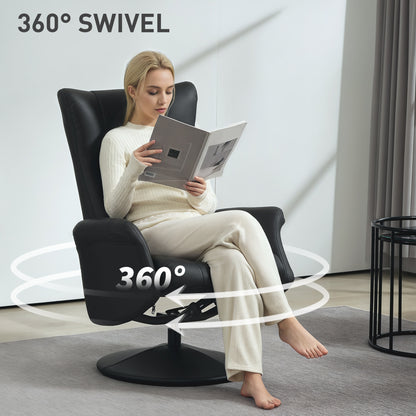 Swivel Recliner Chair with Footstool and Adjustable Back, Black