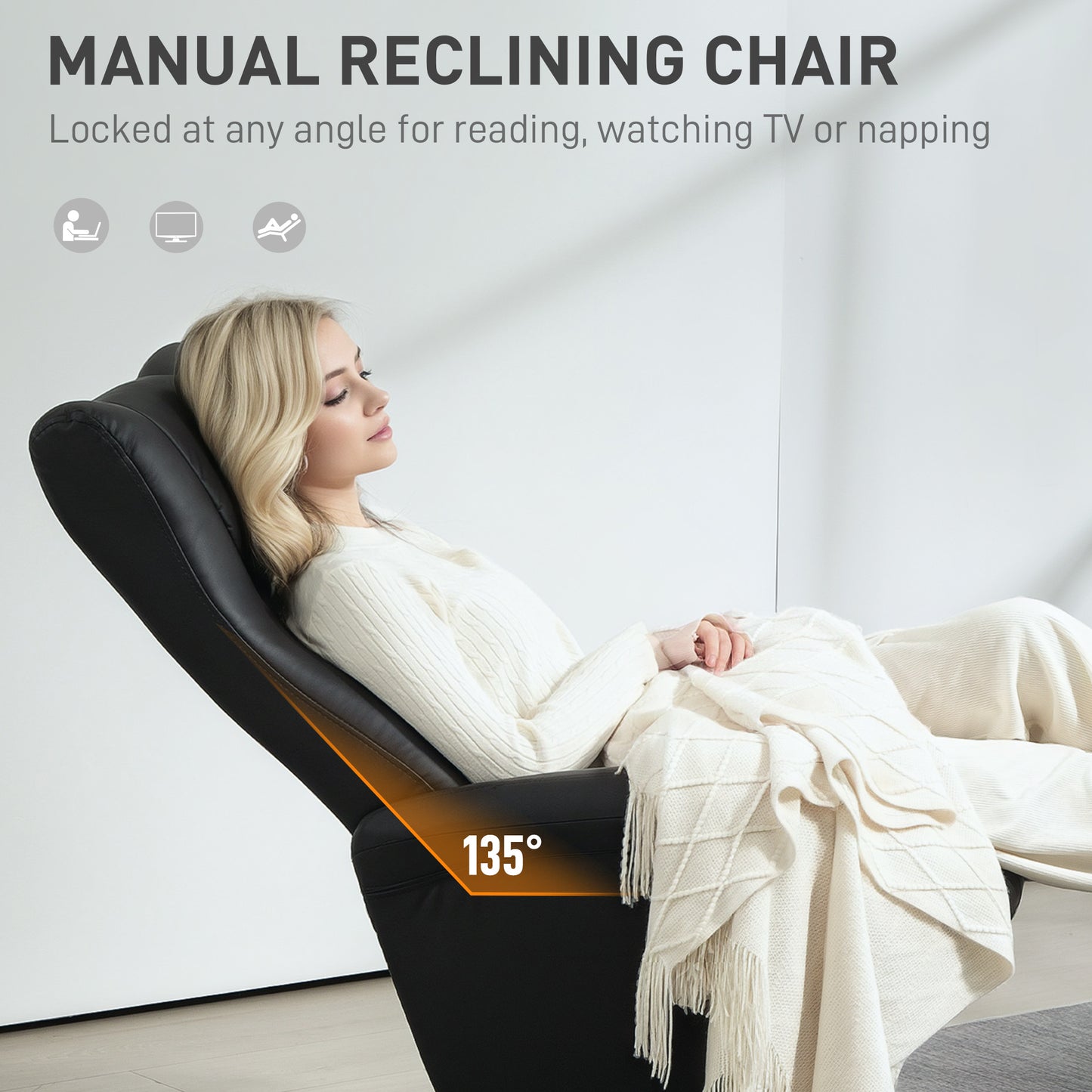 Swivel Recliner Chair with Footstool and Adjustable Back, Black